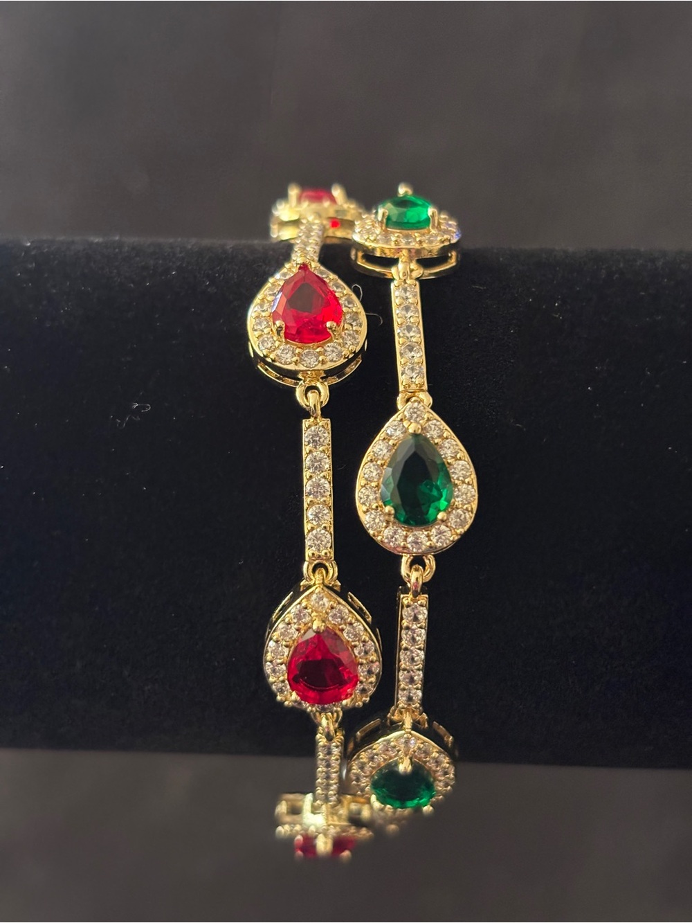 3mm Yellow Gold Pear-Cut CZ Halo Bracelets 8in. - Picture 6 of 10